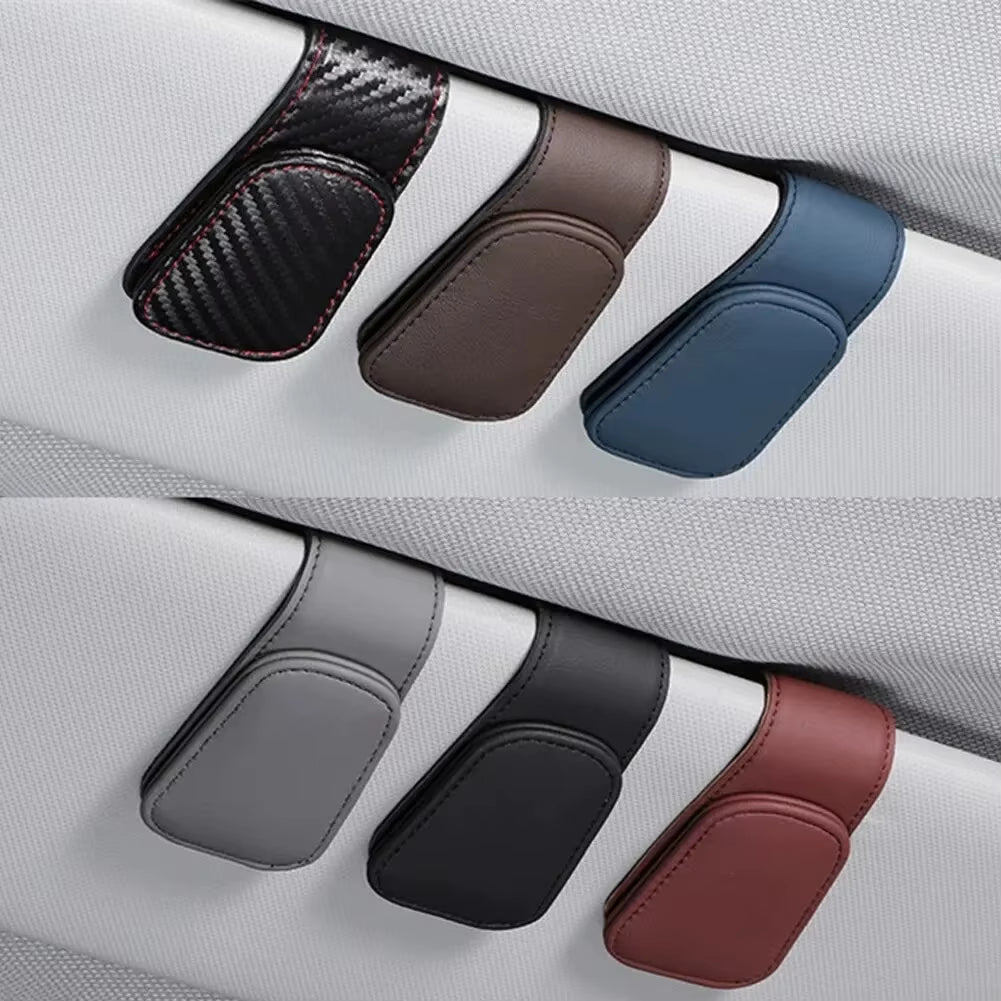 Elevate Your Drive with Our Universal Car Sun Visor Eyeglass Hanger Clip – Premium Leather Magnetic Glasses Holder for Smart Automobile Storage