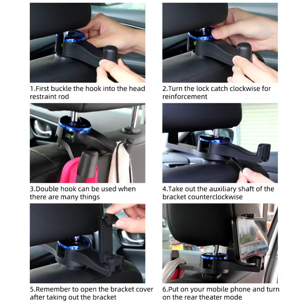 Transform Your Car with the 3-in-1 Back Seat Headrest Hook: Mobile Phone Holder & Convenient Bag Organizer