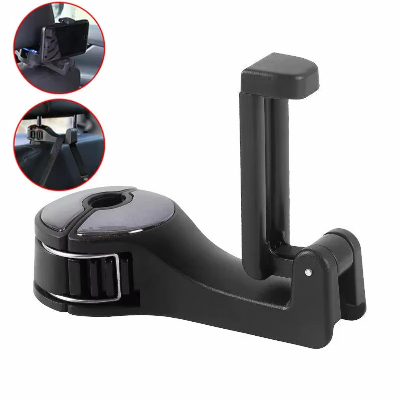 Transform Your Car with the 3-in-1 Back Seat Headrest Hook: Mobile Phone Holder & Convenient Bag Organizer