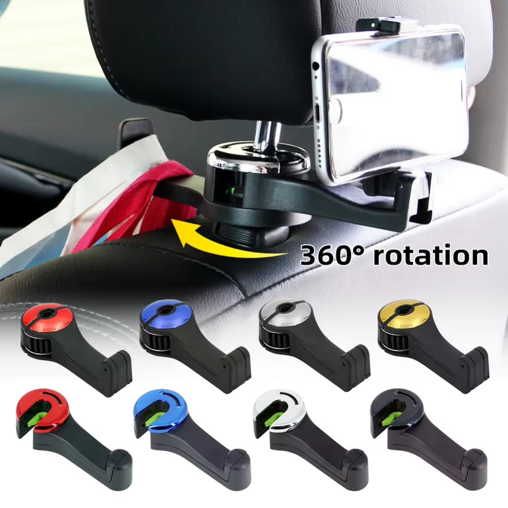 Transform Your Car with the 3-in-1 Back Seat Headrest Hook: Mobile Phone Holder & Convenient Bag Organizer