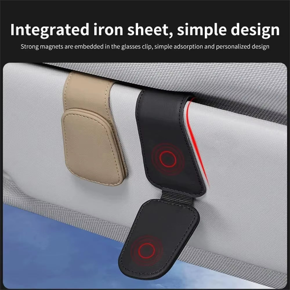 Elevate Your Drive with Our Universal Car Sun Visor Eyeglass Hanger Clip – Premium Leather Magnetic Glasses Holder for Smart Automobile Storage