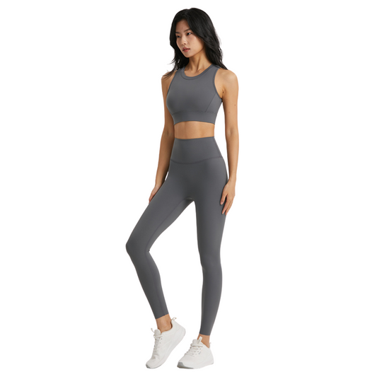 סט יוגה לנשים עם חזיית גב פתוח וטייץ מחטב בד נושם מושלם לקיץ פעילות וכושר