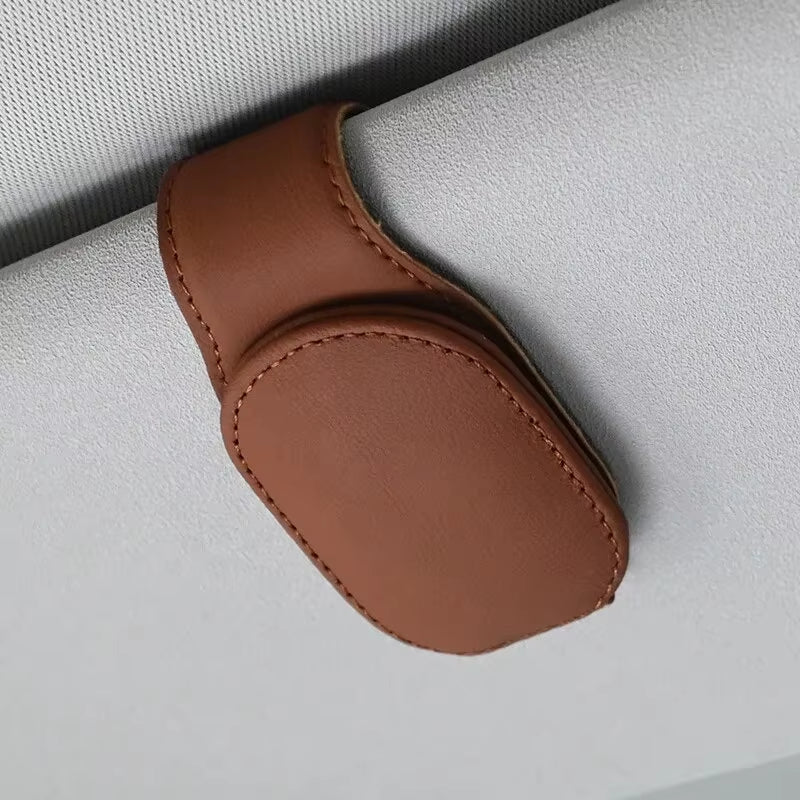 Elevate Your Drive with Our Universal Car Sun Visor Eyeglass Hanger Clip – Premium Leather Magnetic Glasses Holder for Smart Automobile Storage
