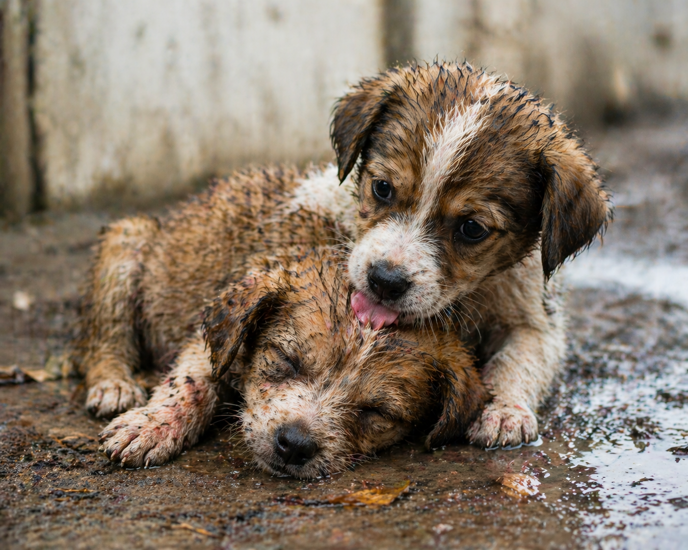 She Licked Him Until the Last Moment: A True Story of Two Abandoned Puppies