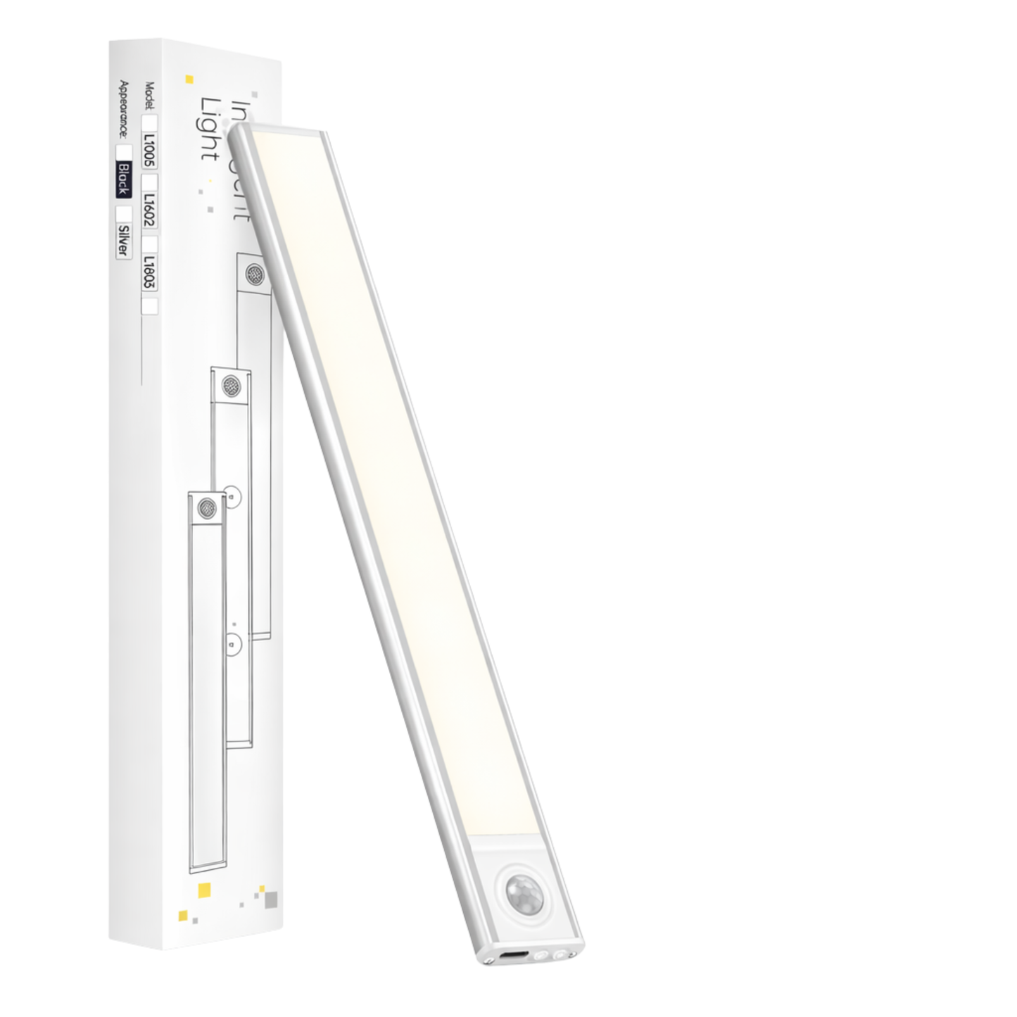 Slim smart cabinet light with motion sensor and rechargeable battery for magnetic installation
