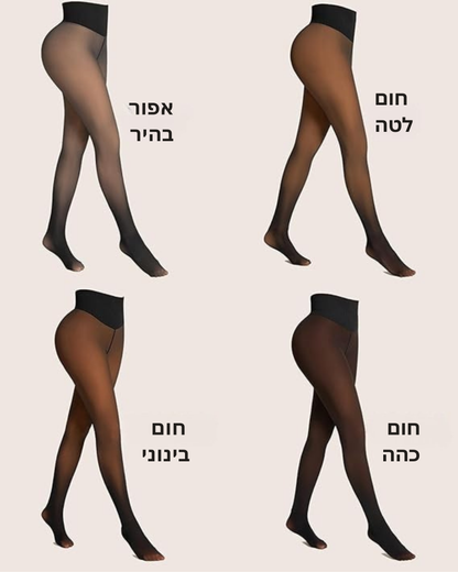 טייטס תרמי מחטב חצי שקוף עם בטנת פליז מותן גבוהה