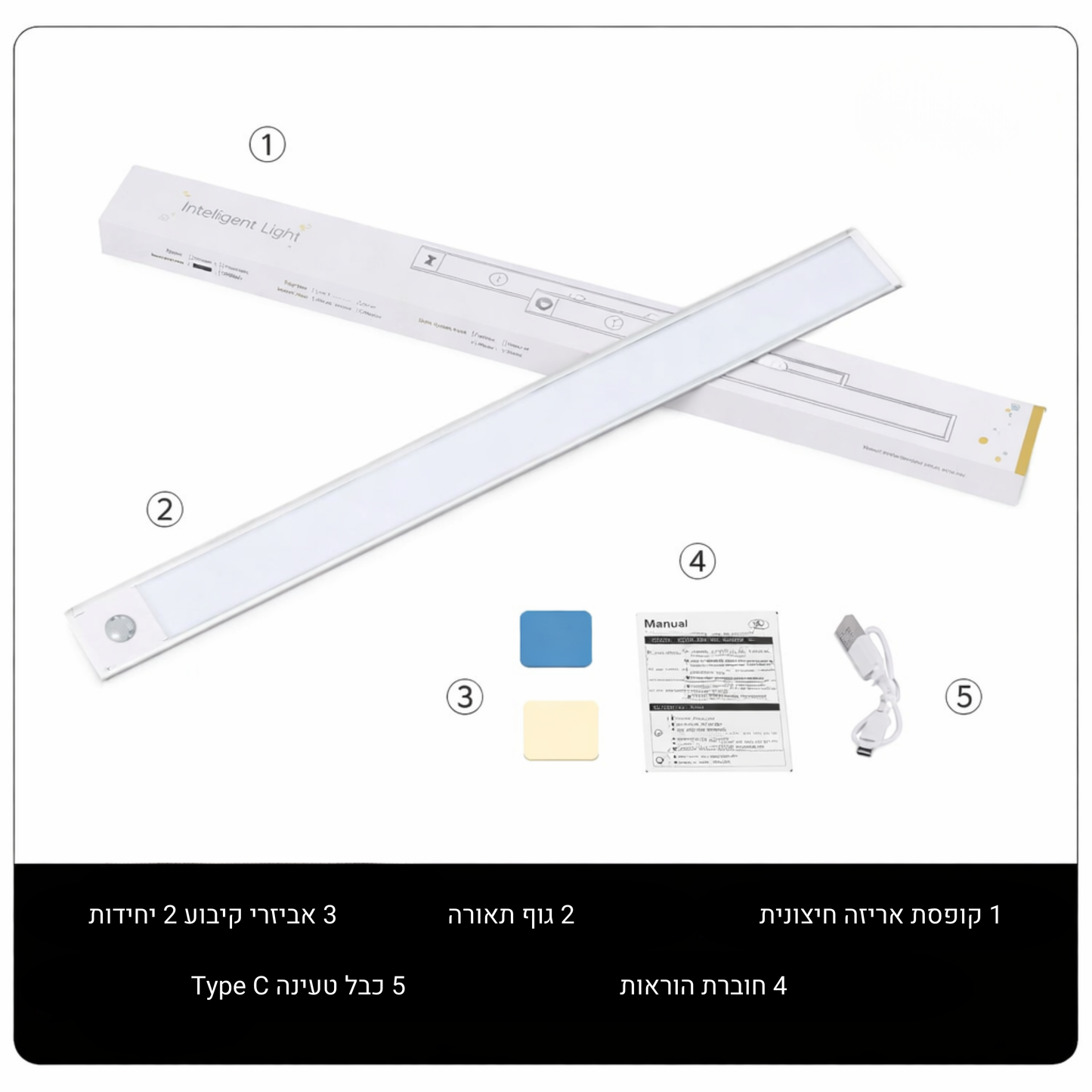 Slim smart cabinet light with motion sensor and rechargeable battery for magnetic installation