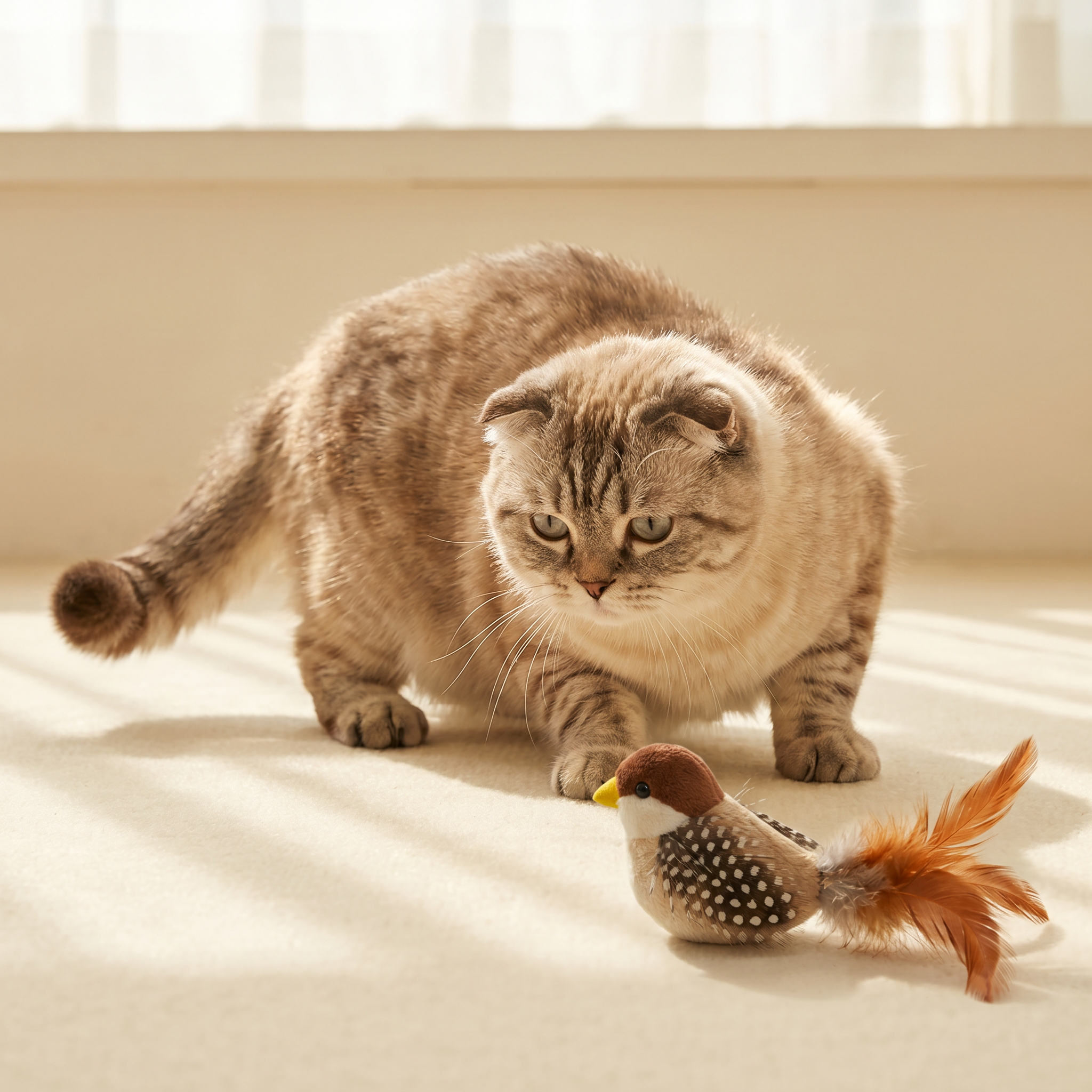 Cat playing with Chirping Bird Toy