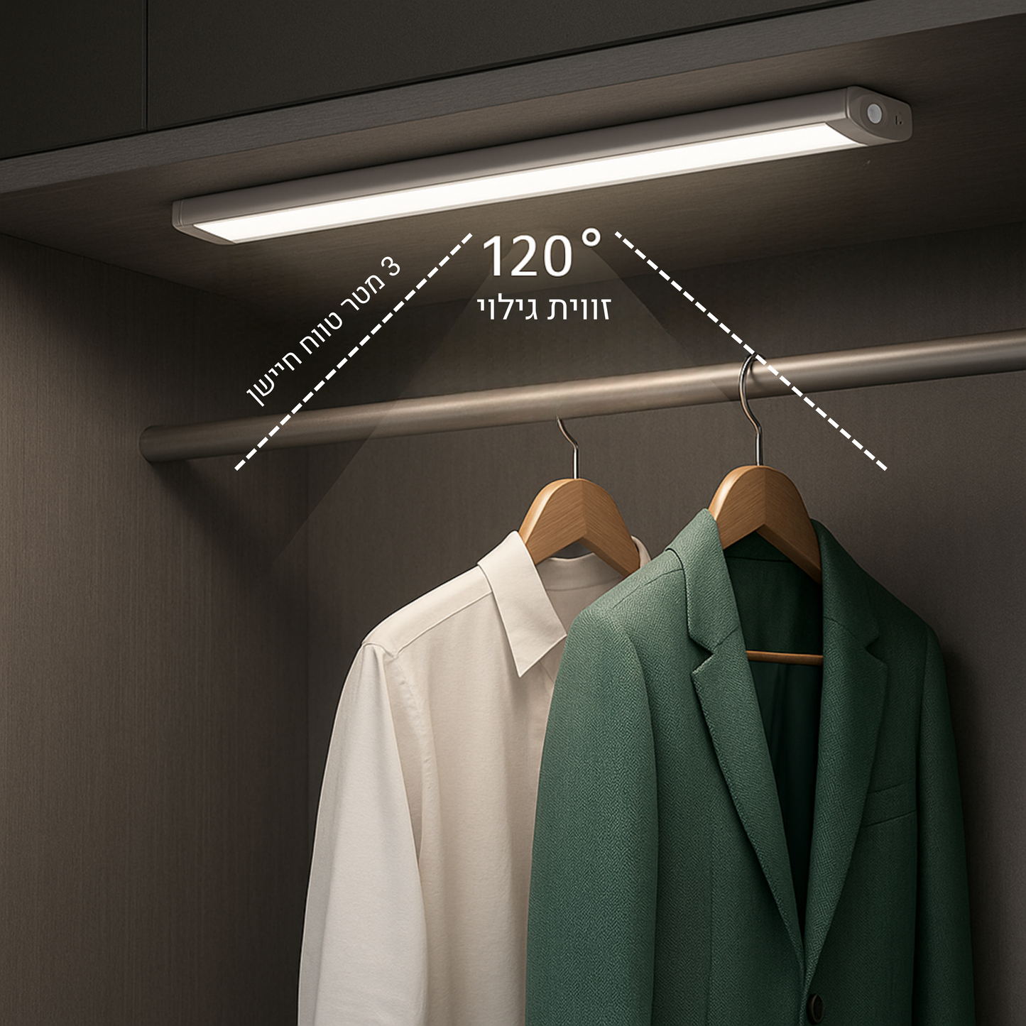 Slim smart cabinet light with motion sensor and rechargeable battery for magnetic installation