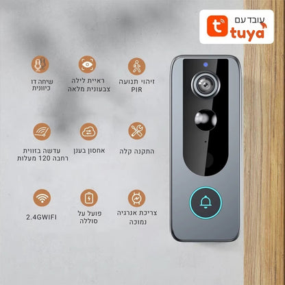 Mela SmartBell פעמון דלת חכם עם מצלמה חיישן תנועה ואפליקציית Tuya פתרון אבטחה לבית ללא חוטים