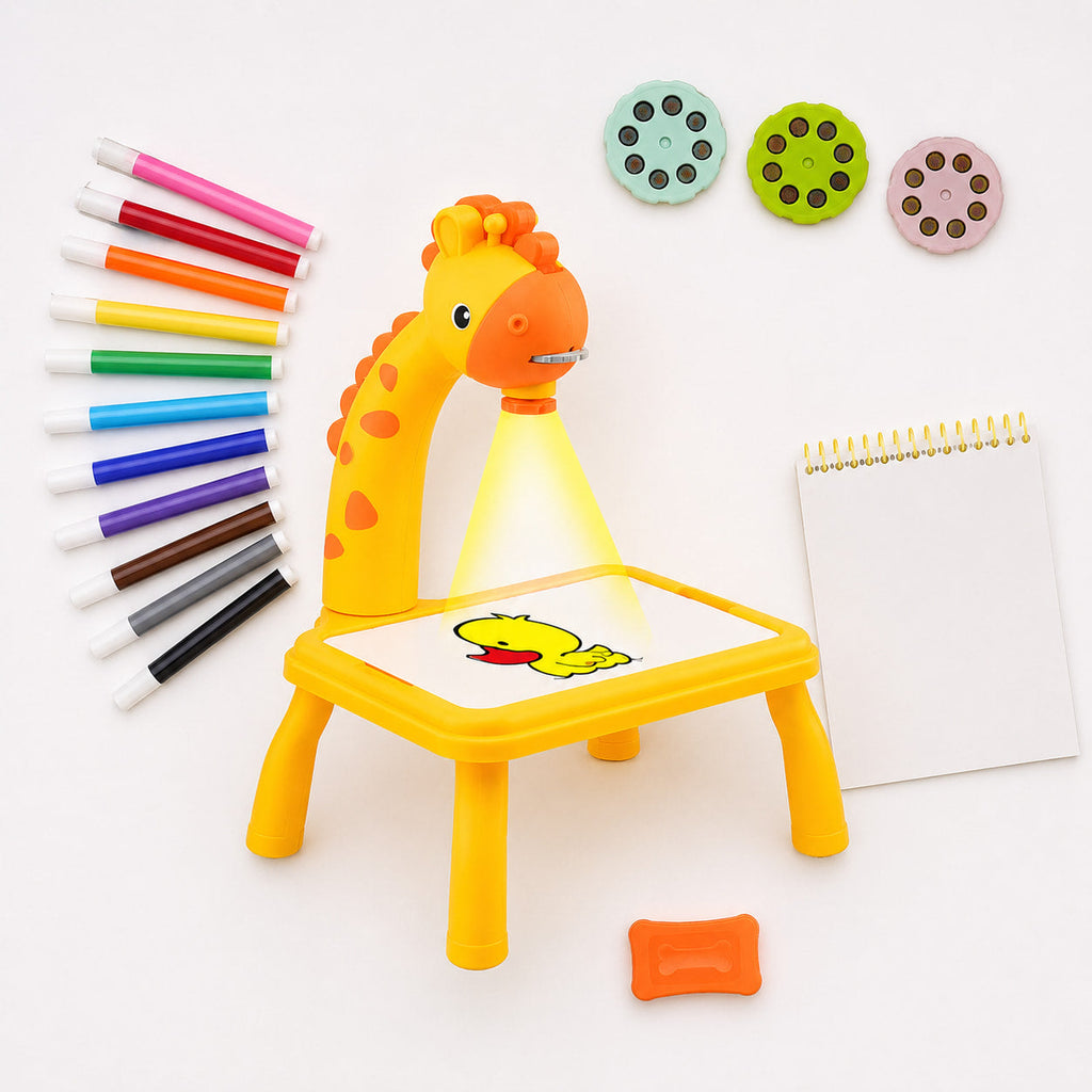 Child tracing with giraffe LED projector board