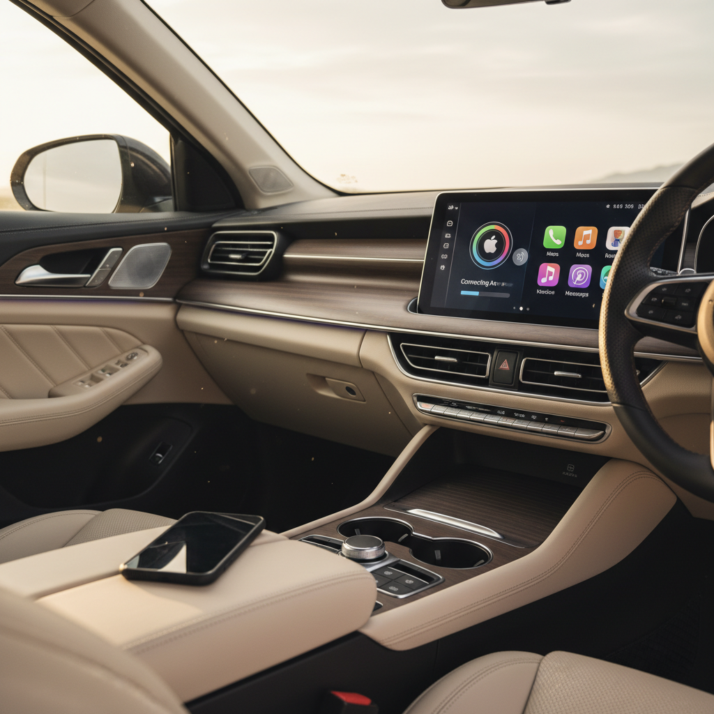 Apple CarPlay interface on car screen connected wirelessly