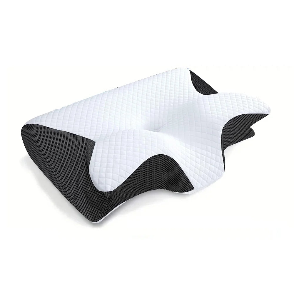 Orthopedic memory foam neck pillow supporting cervical spine during sleep