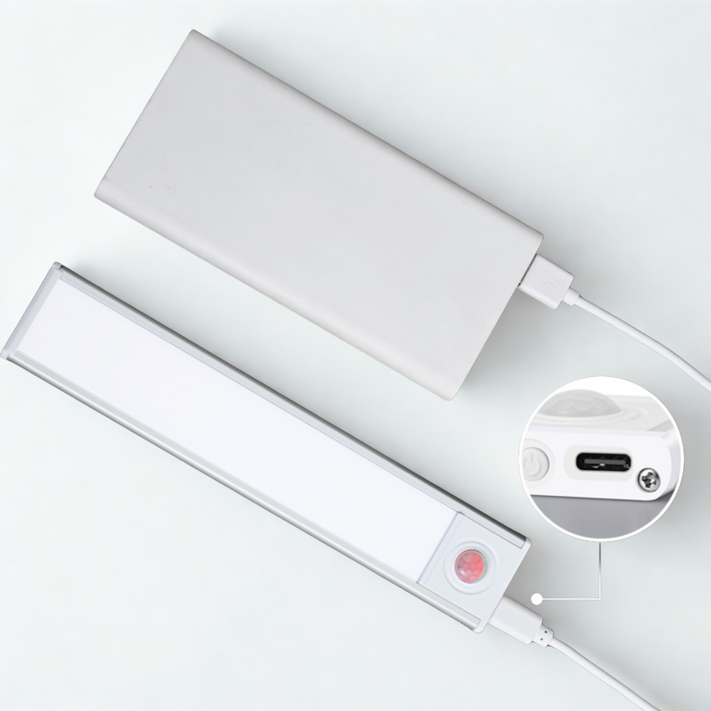 Slim smart cabinet light with motion sensor and rechargeable battery for magnetic installation