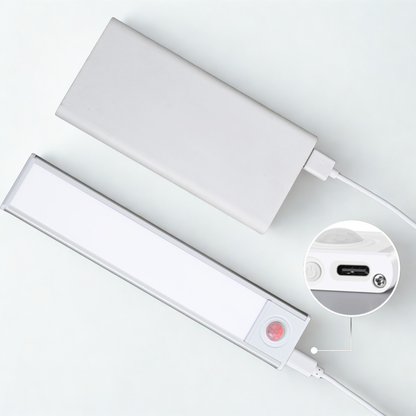Slim smart cabinet light with motion sensor and rechargeable battery for magnetic installation