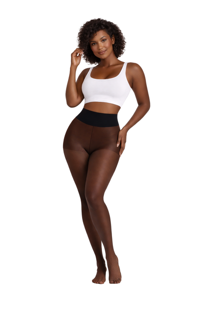 טייטס תרמי מחטב חצי שקוף עם בטנת פליז מותן גבוהה