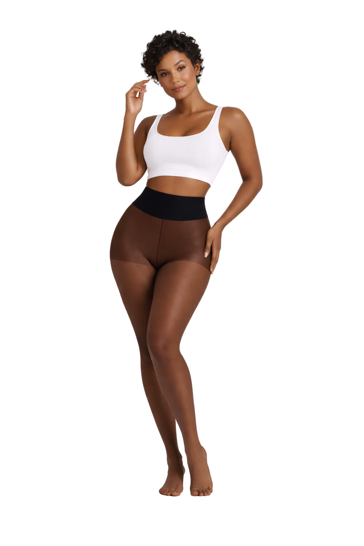 טייטס תרמי מחטב חצי שקוף עם בטנת פליז מותן גבוהה