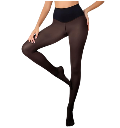 טייטס תרמי מחטב חצי שקוף עם בטנת פליז מותן גבוהה