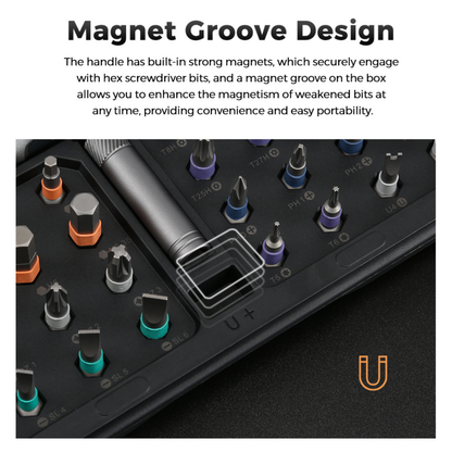 Professional, precise ratchet screwdriver with two-way magnetic mechanism, smart tool set for home and electronics repairs