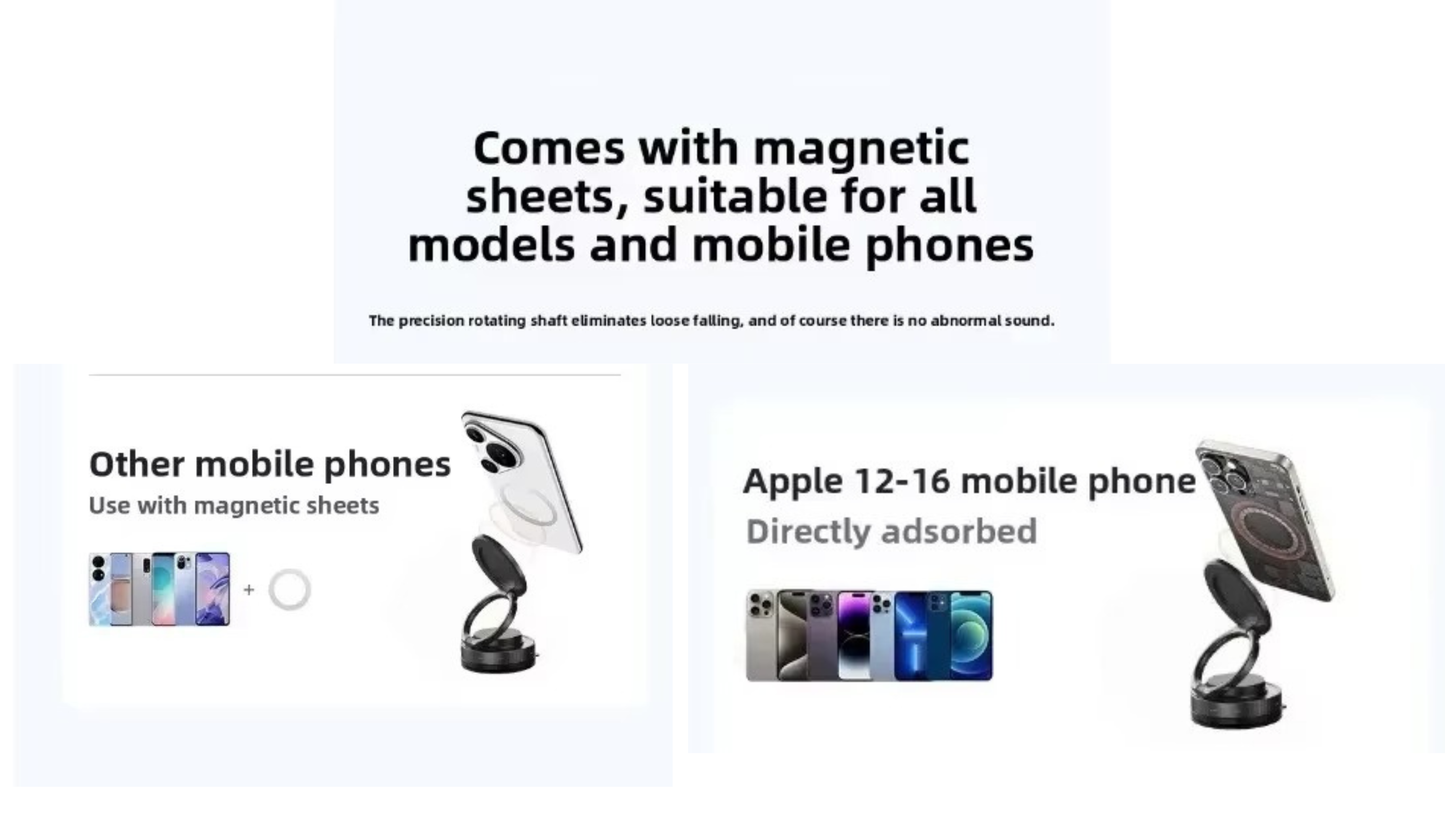 Strong magnetic car phone holder with 360 degree vacuum