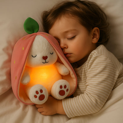 בובה נושמת עם תאורה ומוזיקה ארנב חמוד בצורת תות או גזר