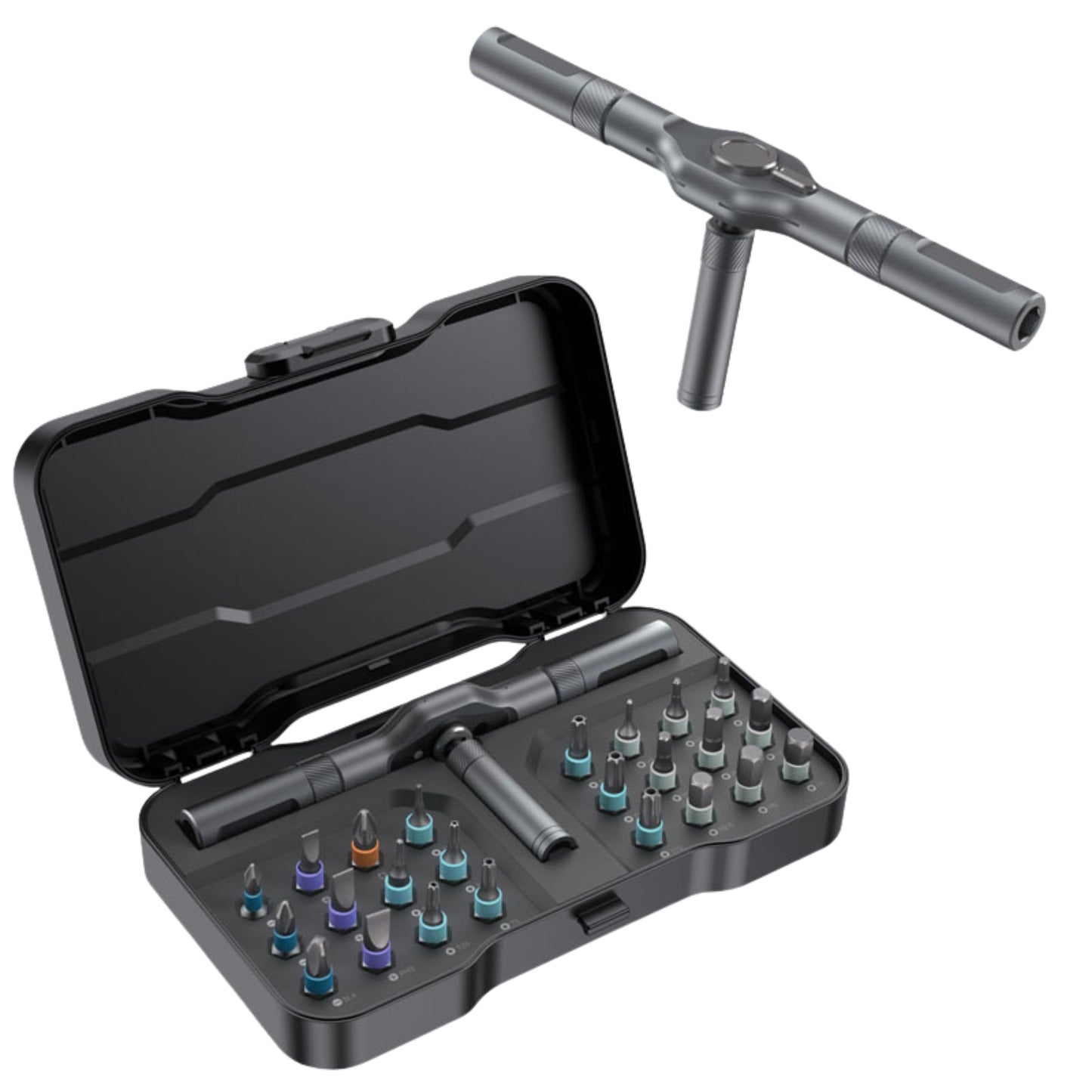 מברג רטצ׳ט מקצועי מדויק עם מנגנון מגנטי דו־כיווני סט כלי עבודה חכם לתיקוני בית ואלקטרוניקה