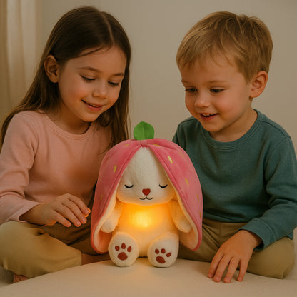 בובה נושמת עם תאורה ומוזיקה ארנב חמוד בצורת תות או גזר