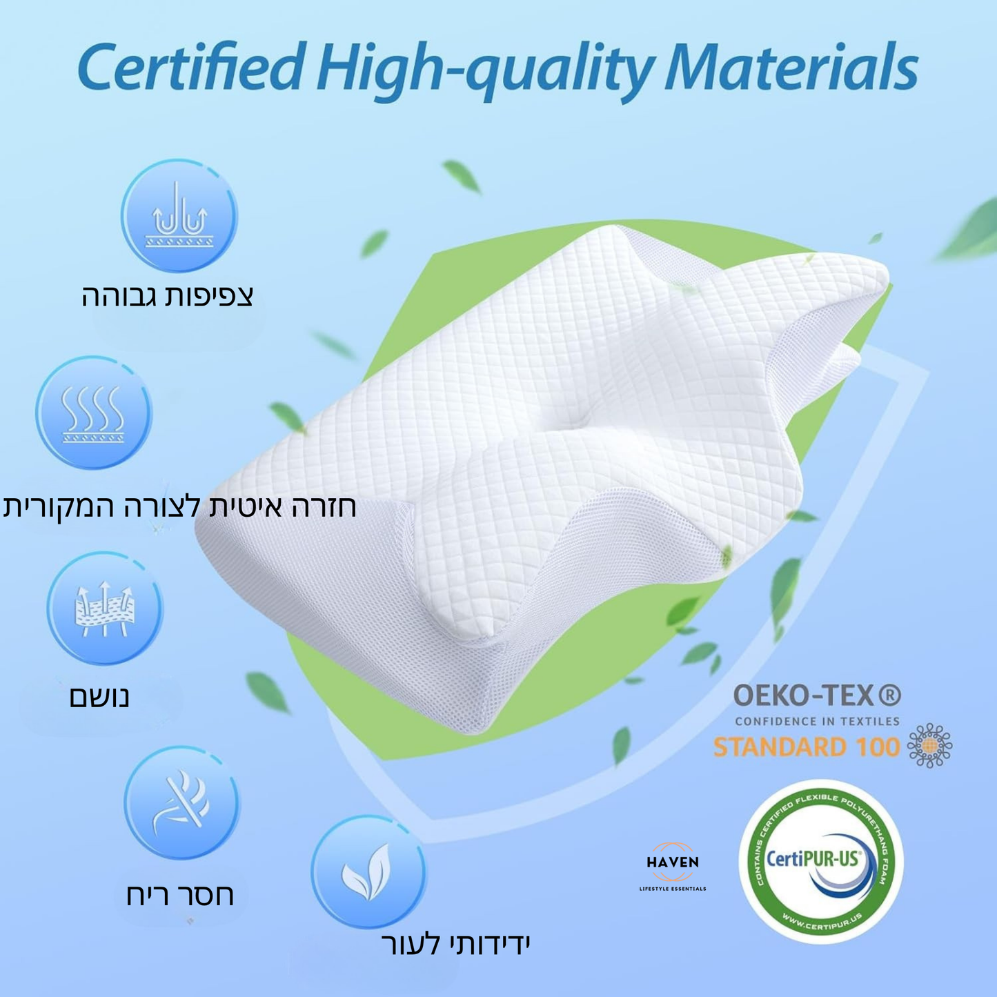 כרית קצף זיכרון אורטופדית  2‑ב‑1 להפחתת כאבי צוואר ונחירות, תמיכה מושלמת לשינה עמוקה