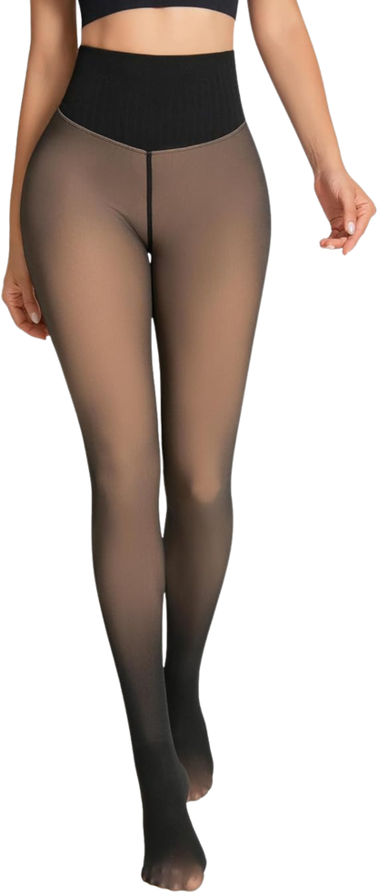 טייטס תרמי מחטב חצי שקוף עם בטנת פליז מותן גבוהה