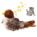 Chirping Bird Cat Toy — realistic sparrow with feather tail on white background