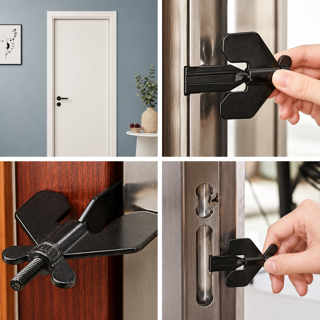 Portable door lock in use