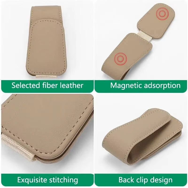 Elevate Your Drive with Our Universal Car Sun Visor Eyeglass Hanger Clip – Premium Leather Magnetic Glasses Holder for Smart Automobile Storage