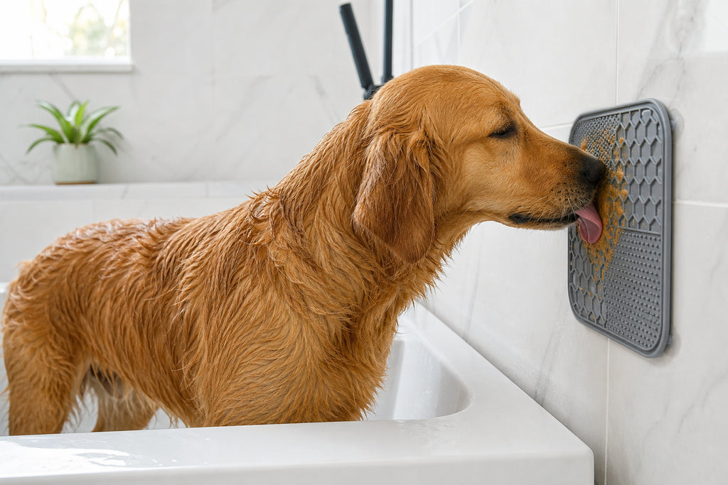 Bath time with lick mat